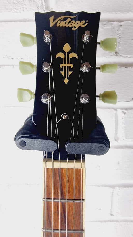 VINTAGE V100 CHROME HARDWARE GLOSS BLACK ELECTRIC GUITAR