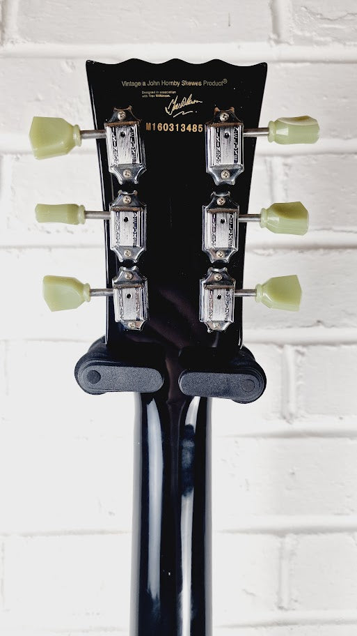 VINTAGE V100 CHROME HARDWARE GLOSS BLACK ELECTRIC GUITAR