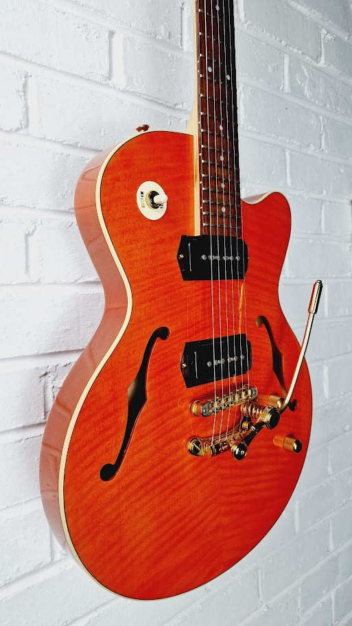 YAMAHA AEX 502 SEMI HOLLOW ORANGE ELECTRIC GUITAR + HARD CASE