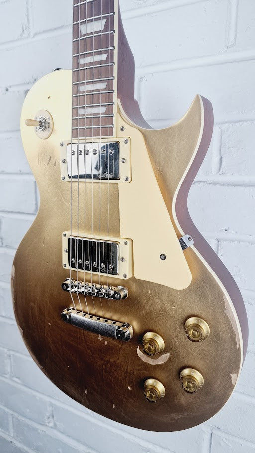 VINTAGE V100MRGT DISTRESSED LES PAUL GOLD TOP ELECTRIC GUITAR