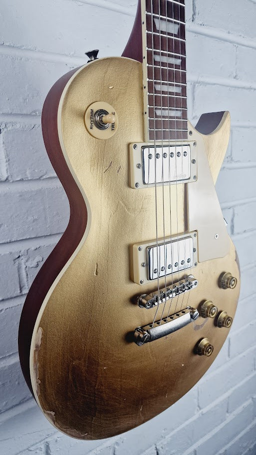 VINTAGE V100MRGT DISTRESSED LES PAUL GOLD TOP ELECTRIC GUITAR