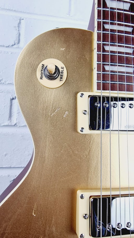 VINTAGE V100MRGT DISTRESSED LES PAUL GOLD TOP ELECTRIC GUITAR