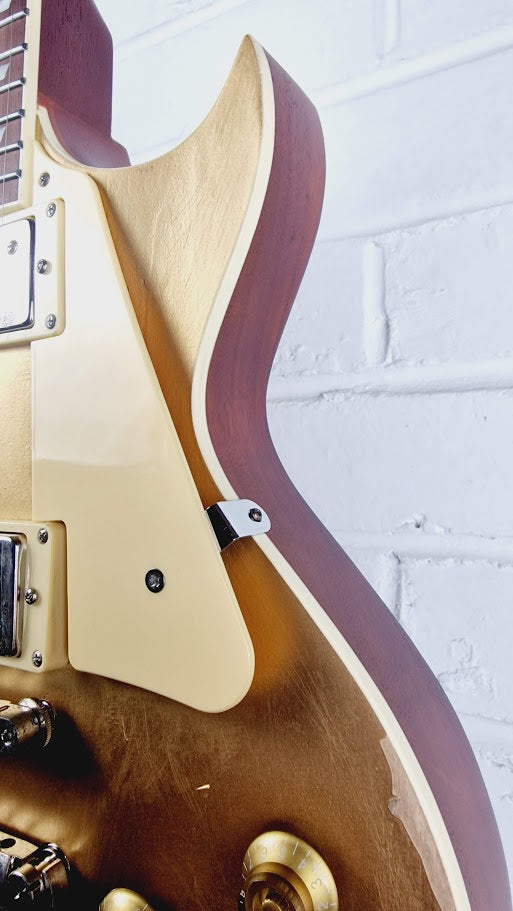 VINTAGE V100MRGT DISTRESSED LES PAUL GOLD TOP ELECTRIC GUITAR