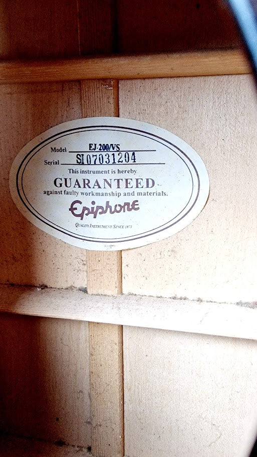 EPIPHONE EJ 200 VS JUMBO SUNBURST 2007 ACOUSTIC GUITAR + HARD CASE