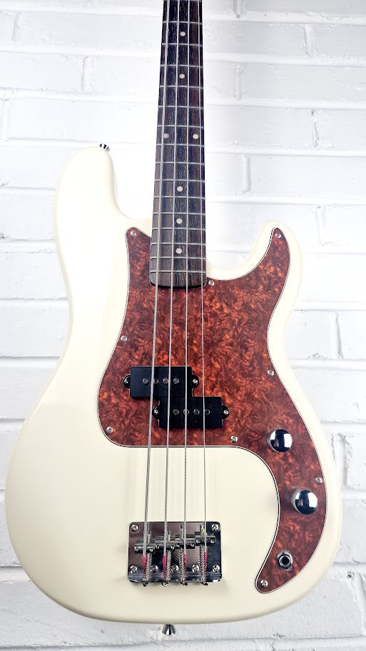 JIM DEACON VINTAGE WHITE 4 STRING SHORT SCALE PRECISION BASS GUITAR
