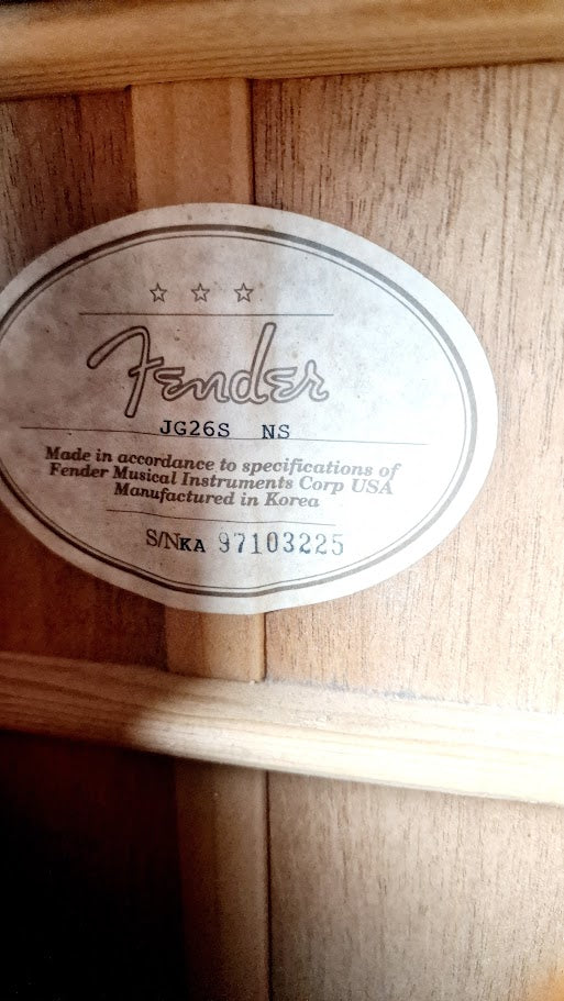FENDER JG26S NS NATURAL ELECTRO ACOUSTIC GUITAR
