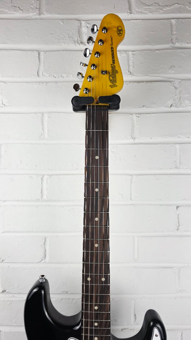 VINTAGE V6 REISSUED BLACK STRATOCASTER ELECTRIC GUITAR