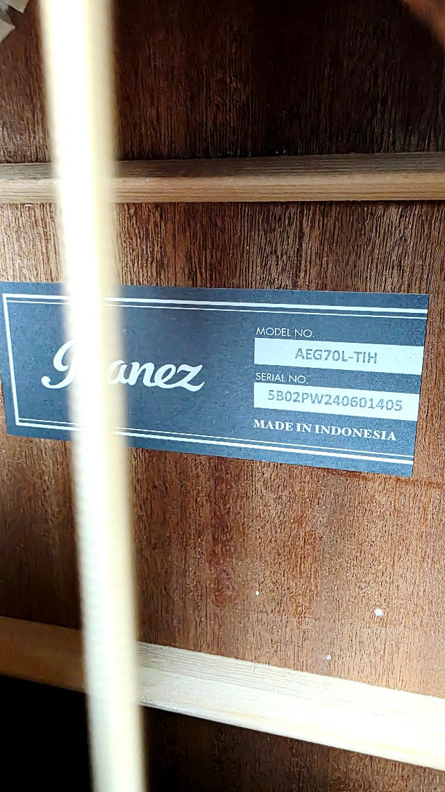 IBANEZ AEG70L TIH LEFT HANDED TIGER BURST HIGH GLOSS ELECTRO ACOUSTIC GUITAR