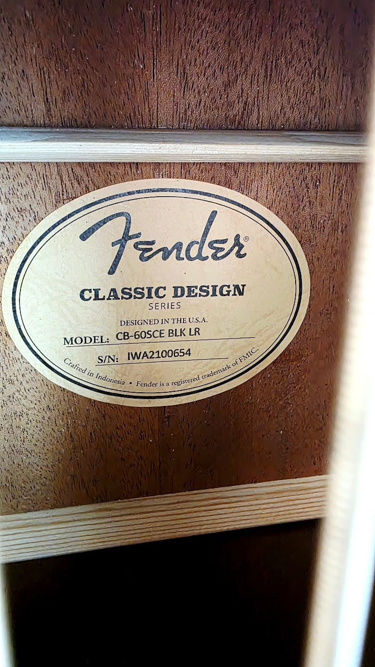 FENDER CB-60SCE BLK LR ELECTRO ACOUSTIC BASS GUITAR BLACK