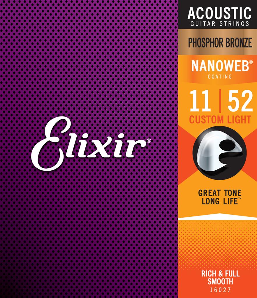 ELIXIR NANOWEB PHOSPHOR BRONZE ACOUSTIC GUITAR STRINGS 11-52 (16027)