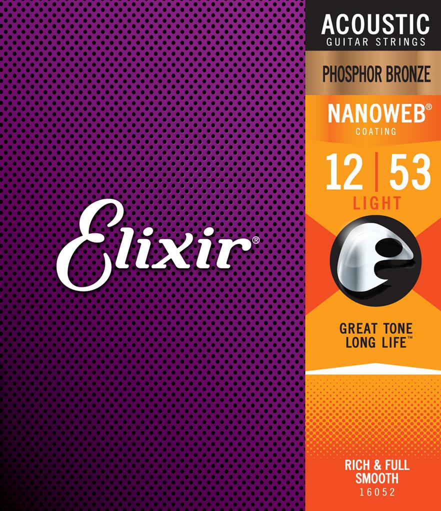 ELIXIR NANOWEB PHOSPHOR BRONZE ACOUSTIC GUITAR STRINGS 12-53 (16052)