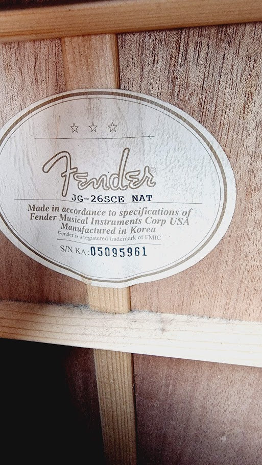 FENDER JG-26SCE NAT ELECTRO ACOUSTIC GUITAR