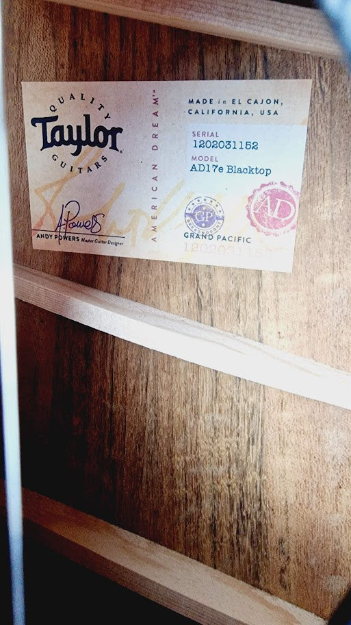 TAYLOR AD17E GRAND PACIFIC BLACKTOP ELECTRO ACOUSTIC GUITAR + TAYLOR CASE