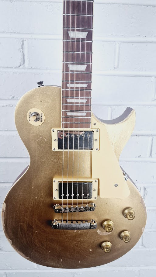 VINTAGE V100MRGT DISTRESSED LES PAUL GOLD TOP ELECTRIC GUITAR