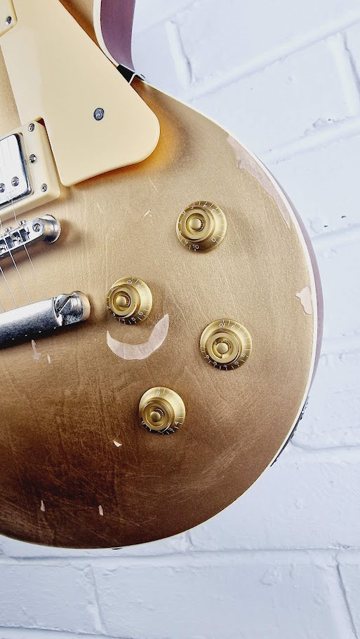 VINTAGE V100MRGT DISTRESSED LES PAUL GOLD TOP ELECTRIC GUITAR