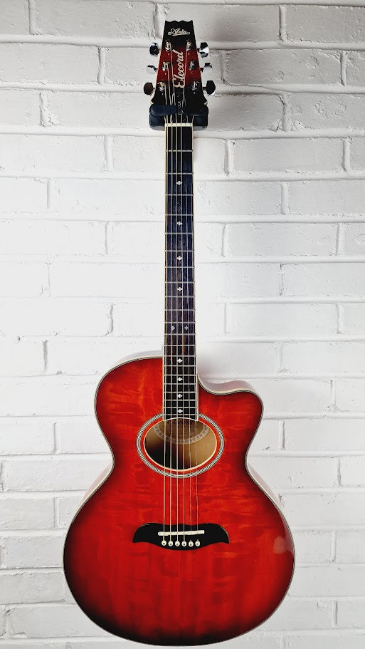 ARIA ELECORD FET-DLX FLAMED MAPLE RED ELECTRO ACOUSTIC GUITAR