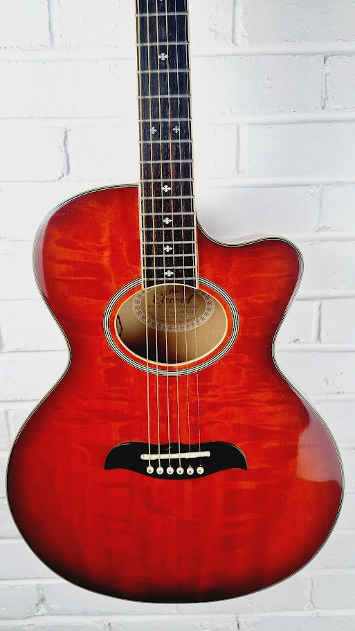 ARIA ELECORD FET-DLX FLAMED MAPLE RED ELECTRO ACOUSTIC GUITAR
