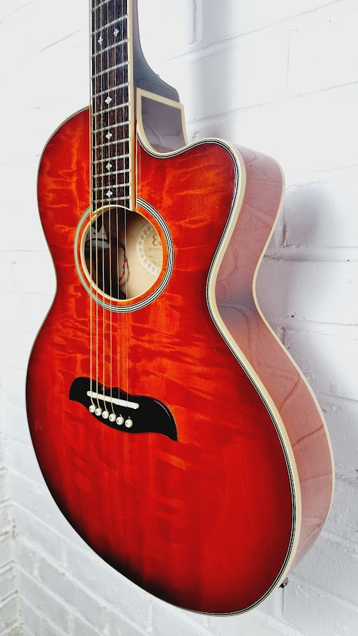 ARIA ELECORD FET-DLX FLAMED MAPLE RED ELECTRO ACOUSTIC GUITAR