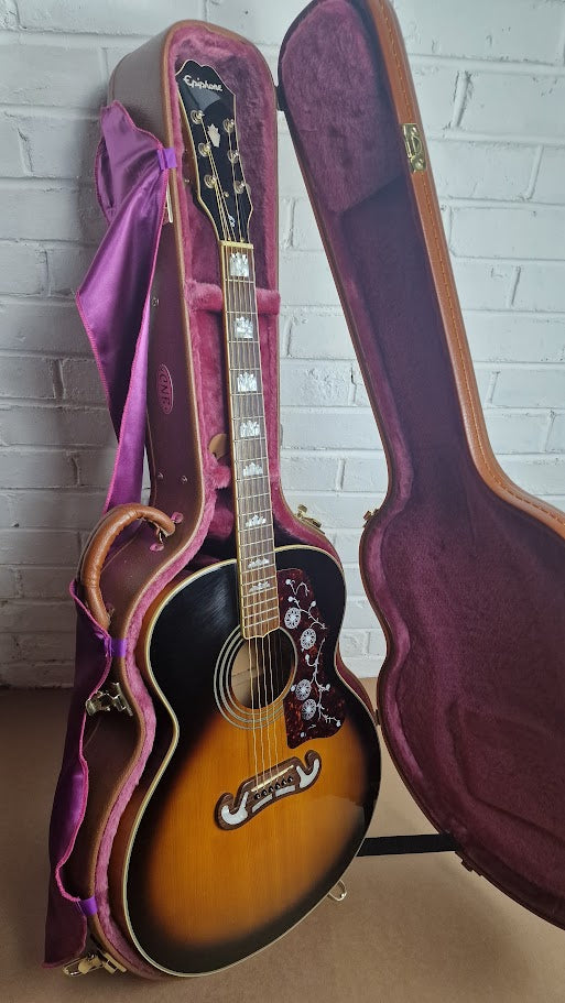EPIPHONE EJ 200 VS JUMBO SUNBURST 2007 ACOUSTIC GUITAR + HARD CASE