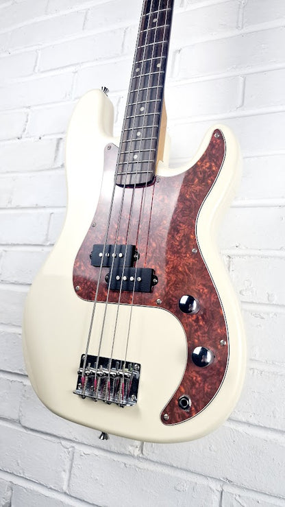 JIM DEACON VINTAGE WHITE 4 STRING SHORT SCALE PRECISION BASS GUITAR