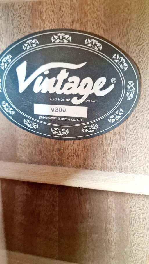 VINTAGE V300 NATURAL PARLOUR ACOUSTIC FOLK GUITAR