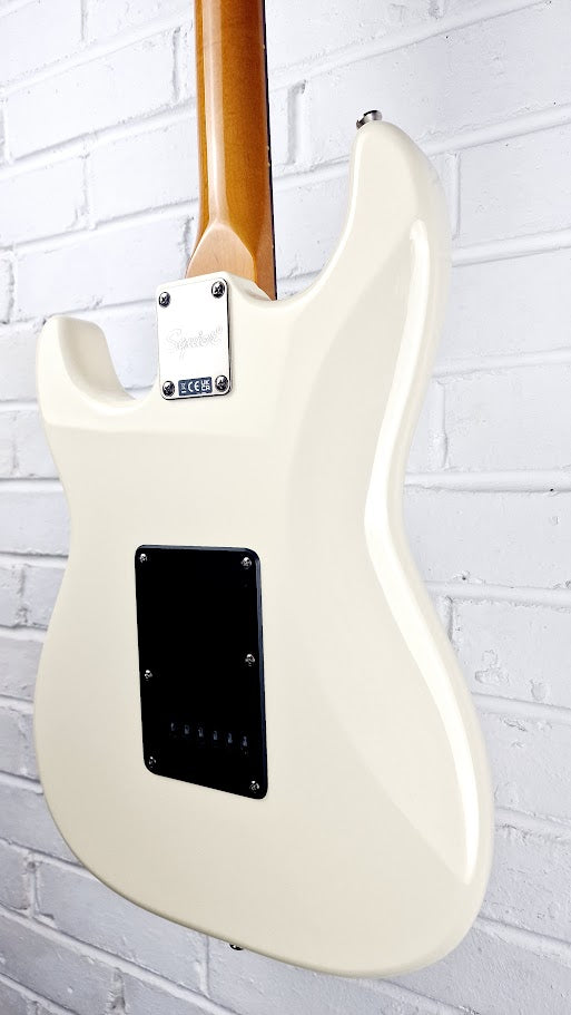 SQUIER STRATOCASTER ELECTRIC GUITAR VINTAGE WHITE WITH GUYKER LOCKING TUNERS