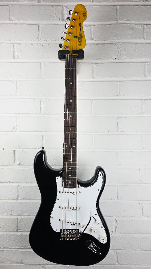VINTAGE V6 REISSUED BLACK STRATOCASTER ELECTRIC GUITAR