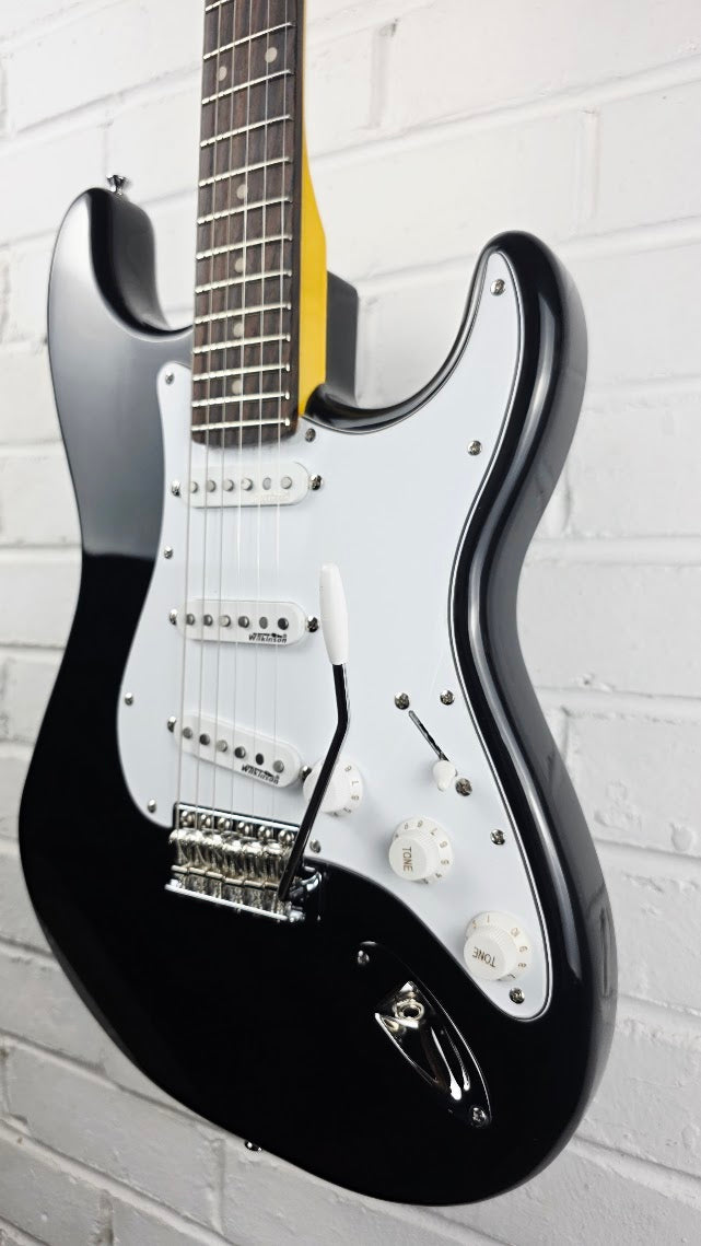 VINTAGE V6 REISSUED BLACK STRATOCASTER ELECTRIC GUITAR