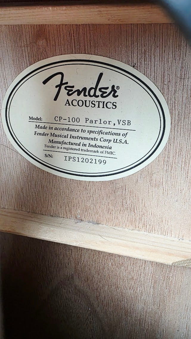 FENDER CP100 VSB VINTAGE SUNBURST PARLOUR GUITAR