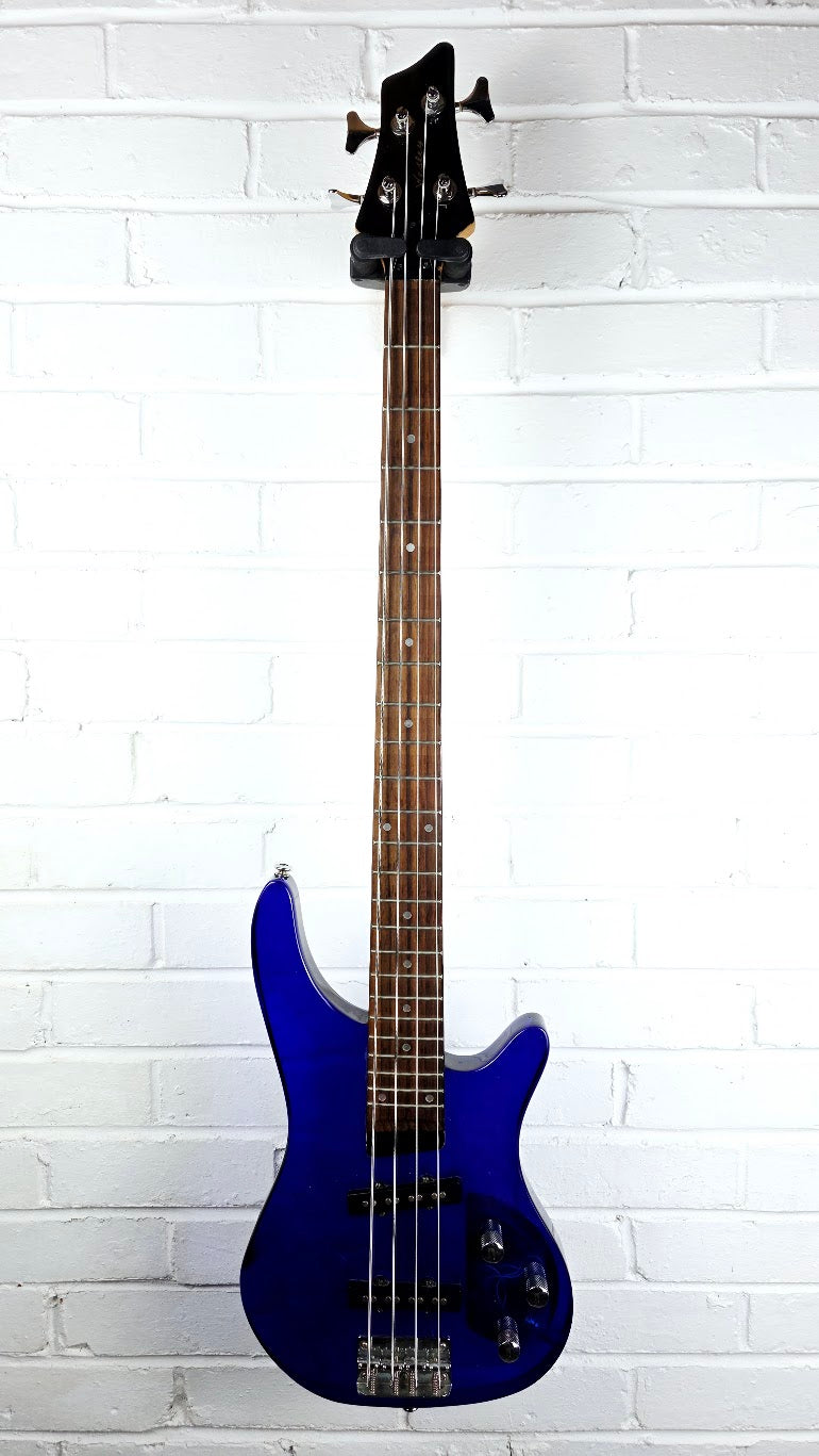 WESLEY BLUE ACRYLIC 4 STRING ELECTRIC BASS GUITAR