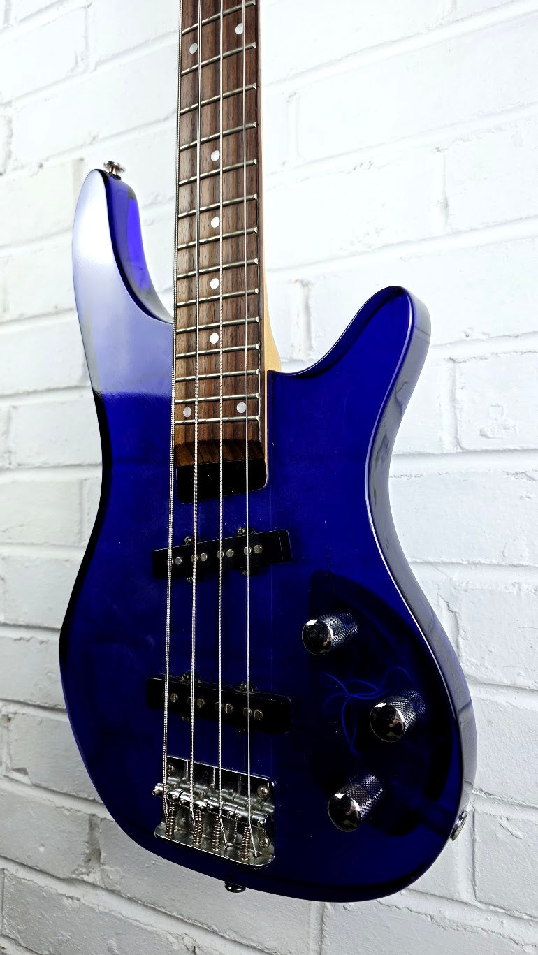 WESLEY BLUE ACRYLIC 4 STRING ELECTRIC BASS GUITAR