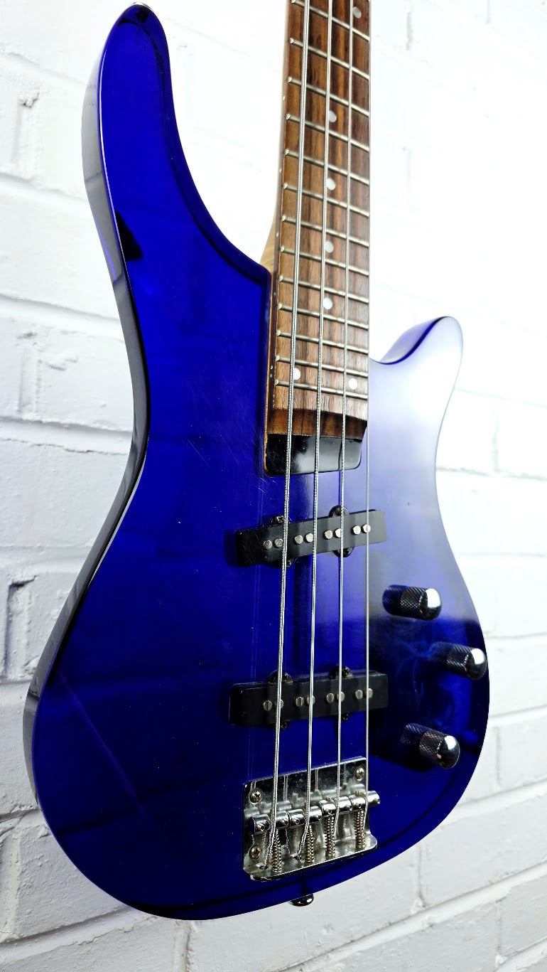 WESLEY BLUE ACRYLIC 4 STRING ELECTRIC BASS GUITAR