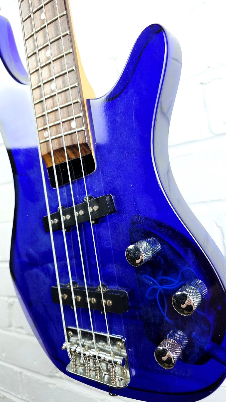 WESLEY BLUE ACRYLIC 4 STRING ELECTRIC BASS GUITAR