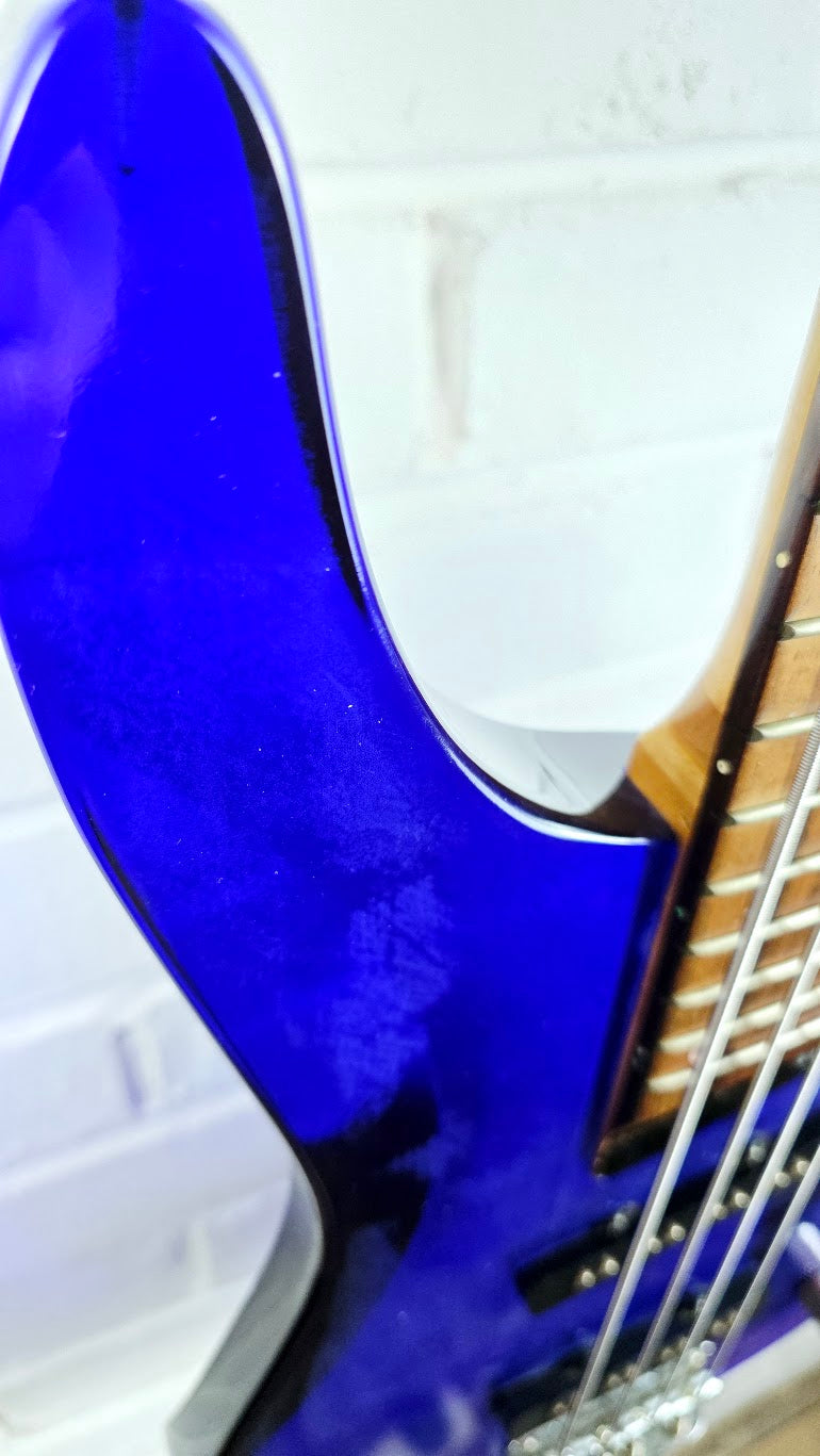 WESLEY BLUE ACRYLIC 4 STRING ELECTRIC BASS GUITAR