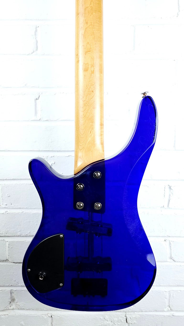 WESLEY BLUE ACRYLIC 4 STRING ELECTRIC BASS GUITAR