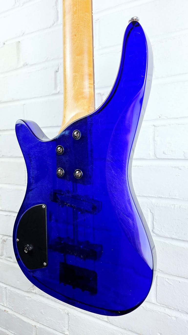 WESLEY BLUE ACRYLIC 4 STRING ELECTRIC BASS GUITAR
