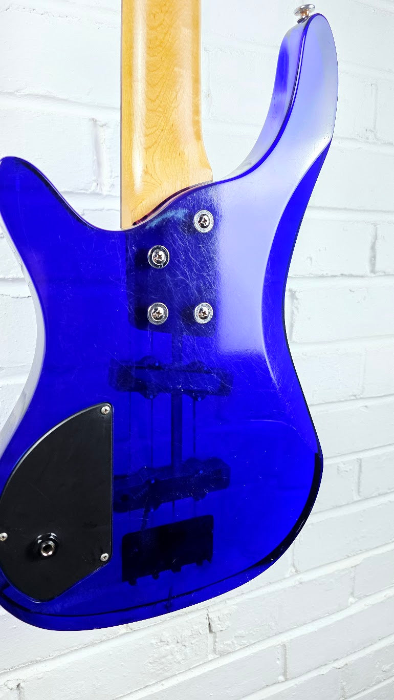 WESLEY BLUE ACRYLIC 4 STRING ELECTRIC BASS GUITAR