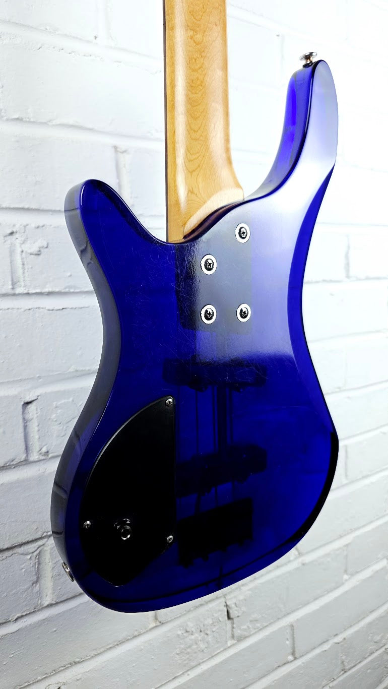 WESLEY BLUE ACRYLIC 4 STRING ELECTRIC BASS GUITAR