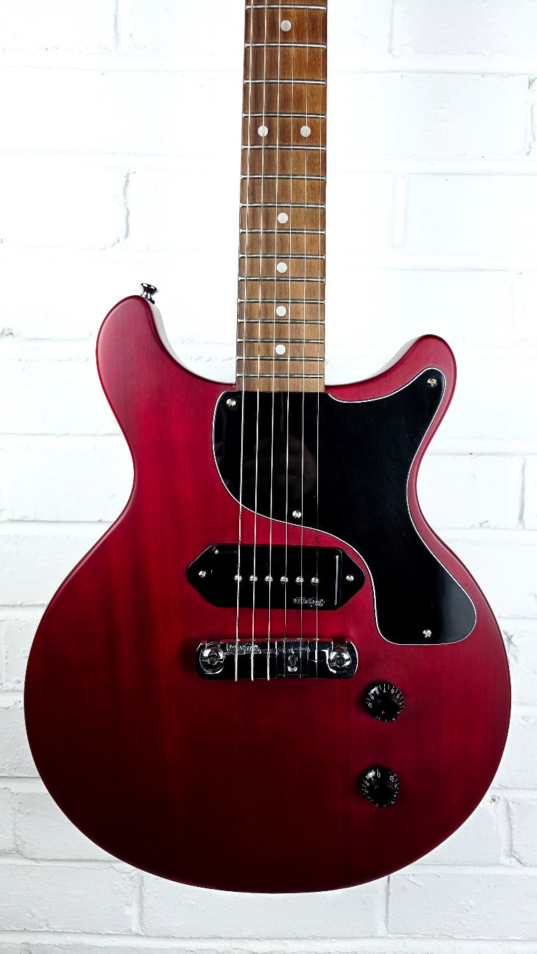 VINTAGE V130-CRS REISSUED SERIES SATIN CHERRY DOUBLE CUT ELECTRIC GUITAR