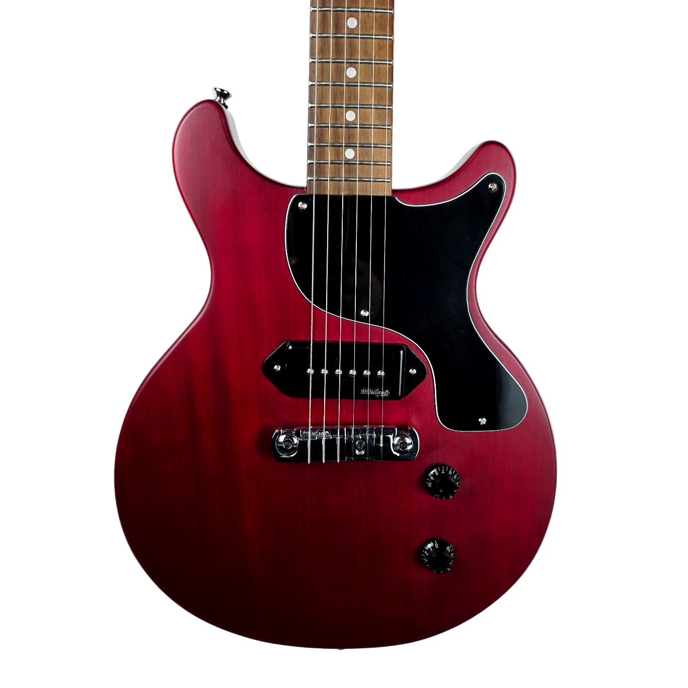 VINTAGE V130-CRS REISSUED SERIES SATIN CHERRY DOUBLE CUT ELECTRIC GUITAR