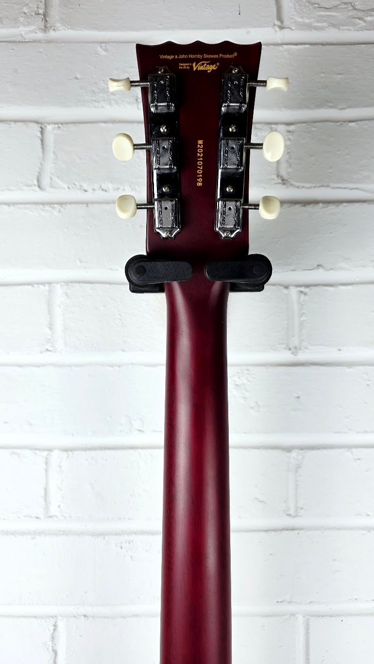 VINTAGE V130-CRS REISSUED SERIES SATIN CHERRY DOUBLE CUT ELECTRIC GUITAR