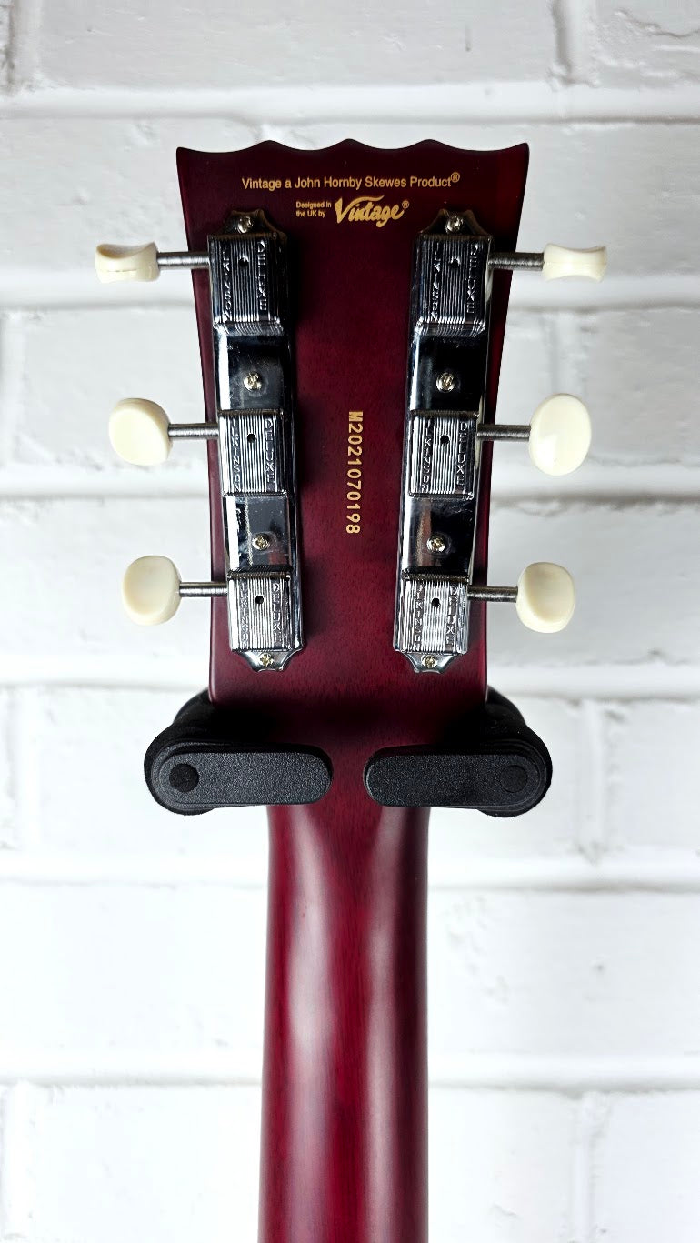 VINTAGE V130-CRS REISSUED SERIES SATIN CHERRY DOUBLE CUT ELECTRIC GUITAR
