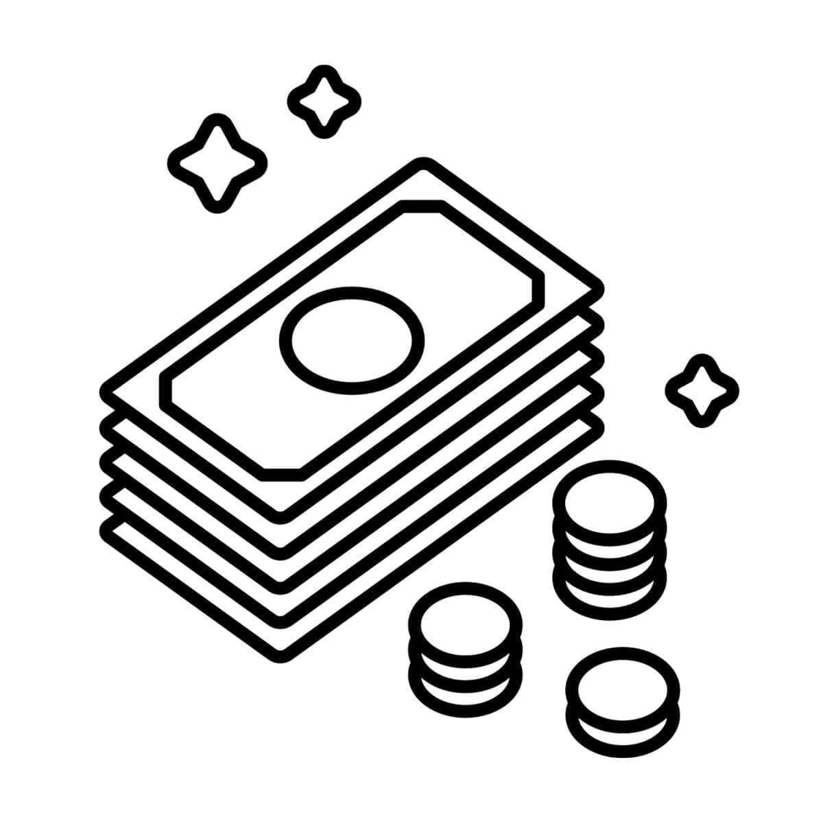 Money and coins graphic. You get paid quickly when selling your instrument to Gear Up Music