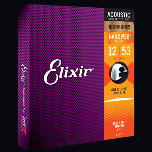 ELIXIR NANOWEB PHOSPHOR BRONZE ACOUSTIC GUITAR STRINGS 12-53 (16052)