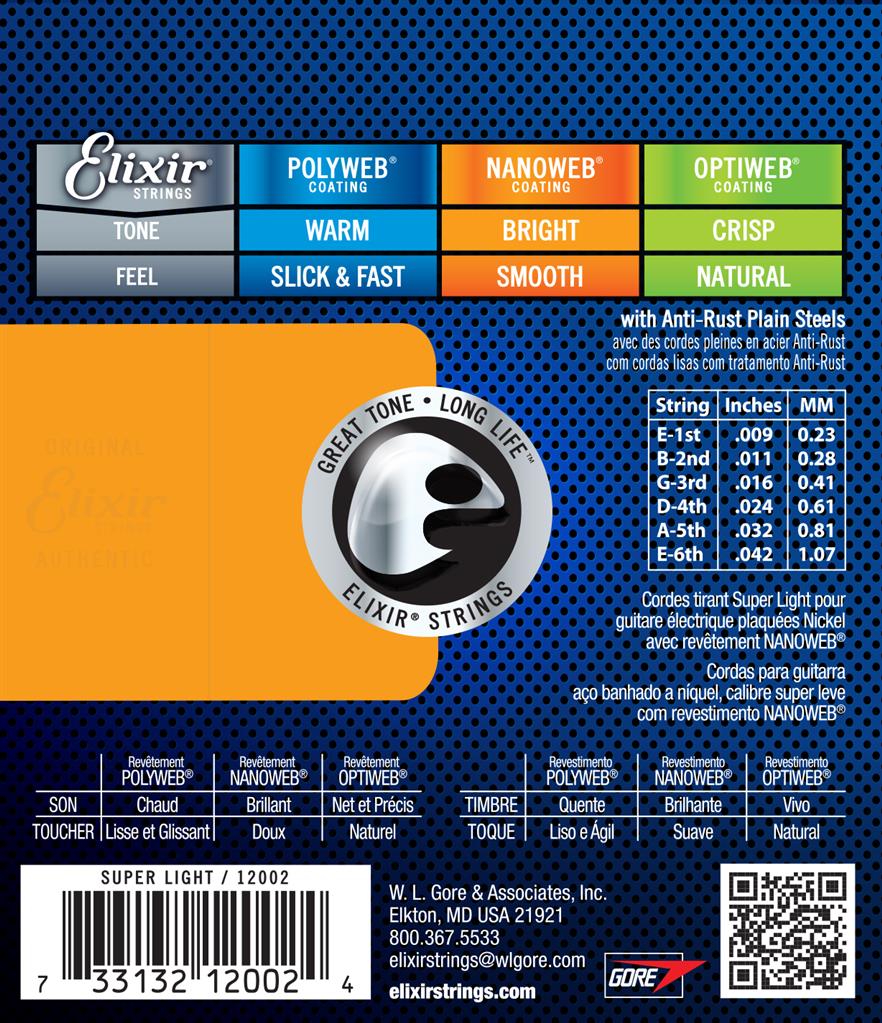 ELIXIR NANOWEB NICKEL WOUND ELECTRIC GUITAR STRINGS 9-42 (12002)